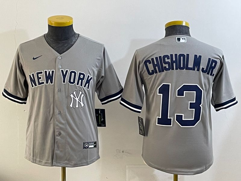 Youth New York Yankees #13 Chisholm jr Grey Game 2025 Nike MLB Jersey style 4